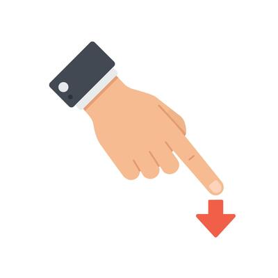 Hand gesture pointing downward in flat design style art