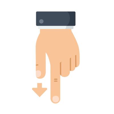 Hand pointing downwards in flat design style art