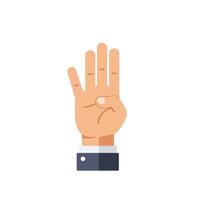 Hand gesture showing four fingers in flat minimal art vector