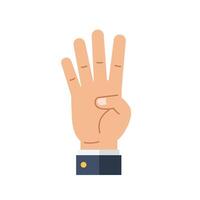 Hand gesture showing four fingers in flat design style art vector
