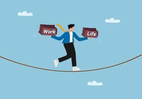 businessman walking on a tightrope with two boxes of work and life vector