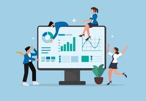 business people working on a computer screen with graphs vector