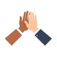 Two hands performing a high five in flat design style art vector