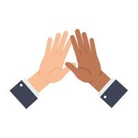 Two diverse hands coming together in a flat and minimal style illustration vector