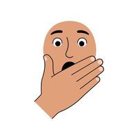Surprised face expression with hand covering mouth in flat art vector