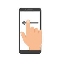 A Hand holding smartphone with touch interaction in flat art vector