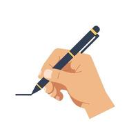 Hand holding a pen creating a line in minimal flat illustration vector