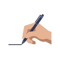 Hand holding a pen creating a line in flat art illustration vector