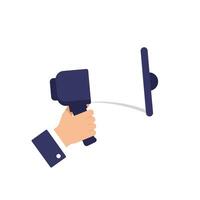 Hand holding a camera capturing an image in flat art style vector