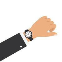 Hand wearing a wristwatch in flat design style illustration vector
