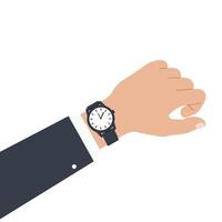 Hand checking time with wristwatch in flat modern art vector