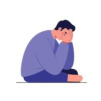 Sad man sitting with head in hands in flat art style vector