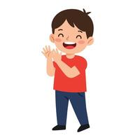 Happy child clapping hands in flat style art vector