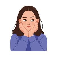Woman with worried expression in minimal flat design art vector