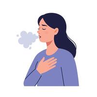 Woman exhaling with hand on heart in flat illustration vector
