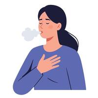 Woman exhaling smoke in flat style illustration with calming expression and soft colors vector