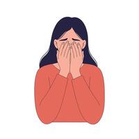 Woman with hands on face expressing sadness in flat art vector