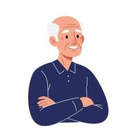 A Smiling elderly man with crossed arms in flat art style vector