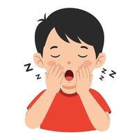 Tired child yawning with closed eyes in minimal flat style art vector