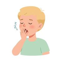 Yawning boy character in flat design style showcasing sleepiness in illustration vector