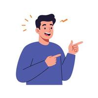 Friendly male character pointing and smiling in flat art style vector
