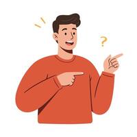 Person with orange sweater pointing and smiling in flat art style vector