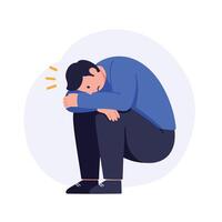 Sad man sitting on the floor in a minimal illustration style vector