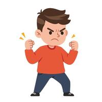 Angry boy character with clenched fists in flat style art vector