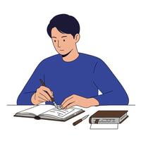 A Person writing in a notebook with a pen in flat art style vector