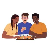 Group of friends enjoying a board game in flat art style vector