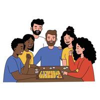 Group of friends enjoying a board game in flat style art vector
