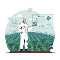 Farmer using technology in the field with flat design art vector
