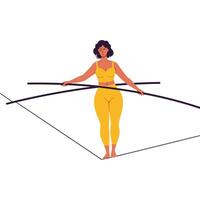 Woman balancing on a tightrope in minimal style art vector