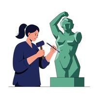 Artist sculpting a statue with tools in a flat design art vector