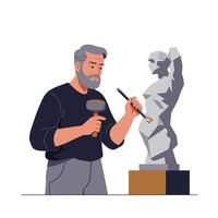 Sculptor working on statue in flat art style showcasing creativity and craftsmanship illustration vector