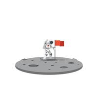Astronaut planting flag on moon surface in minimal illustration vector
