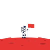 Astronaut planting red flag on Mars in minimal art vector