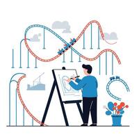Designer creating amusement park roller coaster concept in flat art vector