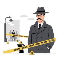 Detective character in minimal style with crime scene and police elements in art vector