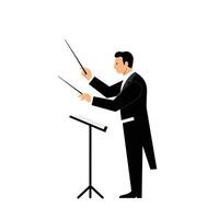 Conductor leading an orchestra in minimal flat design art vector