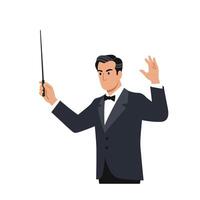 Conductor leading an orchestra in a flat, minimal, and elegant art vector