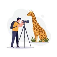 Photographer capturing a giraffe in a minimal and colorful illustration vector