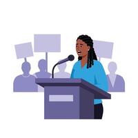 Speaker at a podium engaging an audience in flat art vector
