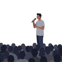 Speaker engaging with audience in flat minimal style art vector