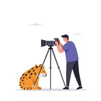 Person taking photo of leopard with camera in flat art vector