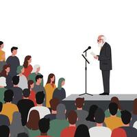 Speaker addressing an audience in minimal illustration style art vector
