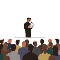 Speaker presenting to an audience in a minimal and flat illustration vector