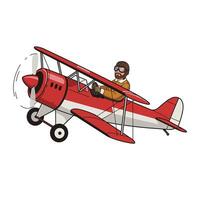 Vintage biplane flying through clouds in flat art style vector