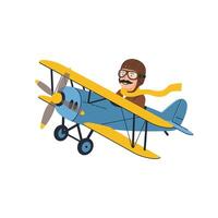 Airplane pilot flying in a colorful biplane flat art vector