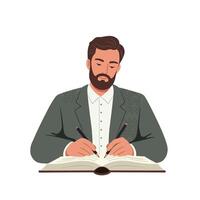 Man in suit writing in notebook with flat minimal art vector